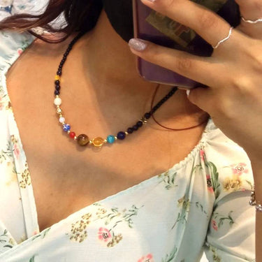 Galaxy and Solar System Natural Stone Necklace